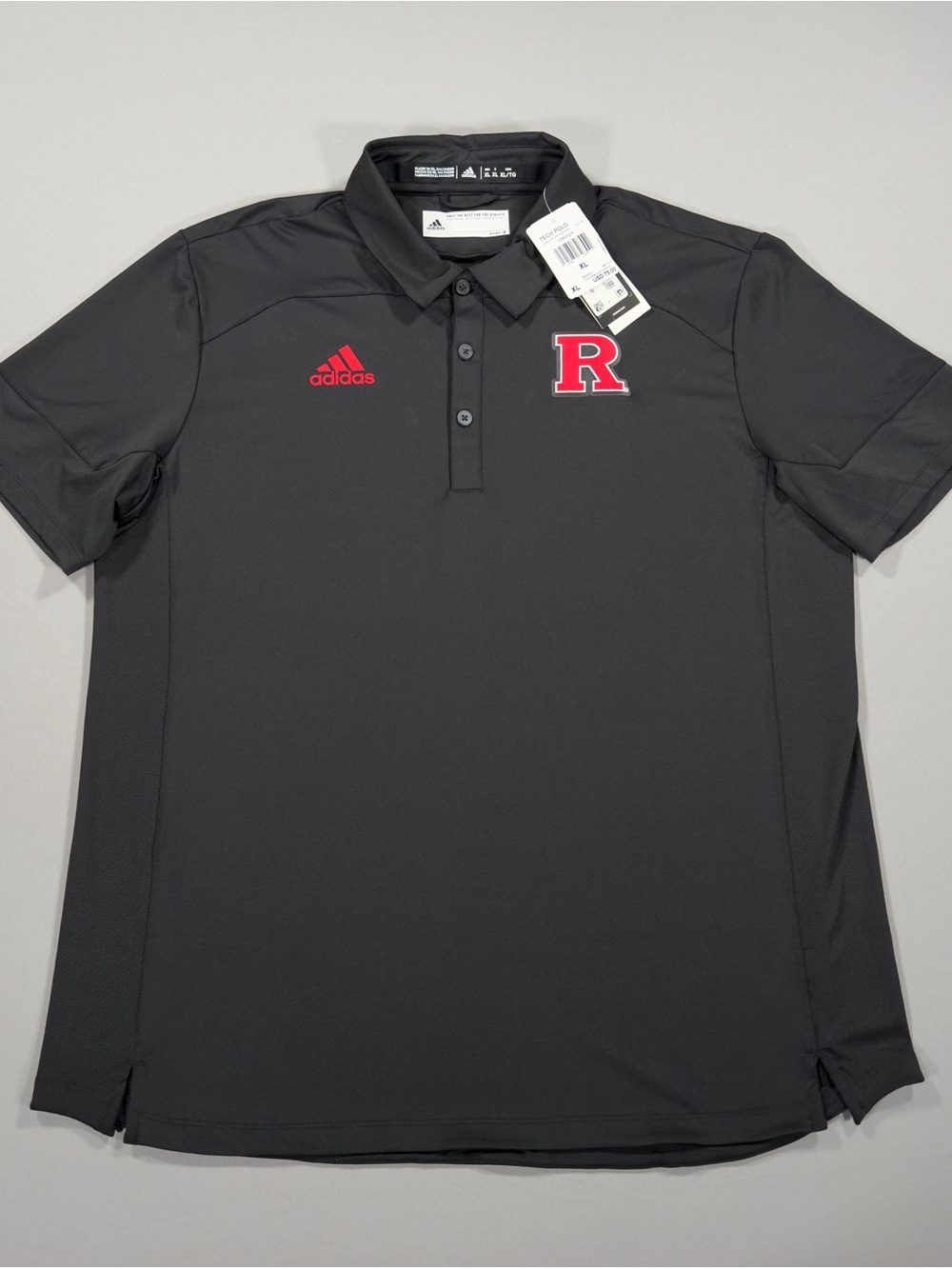 NWT Adidas Rutgers Polo Shirt Mens XL Black Aeroready Scarlet Knights Golf NCAA